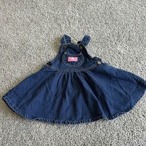Vintage OshKosh Bgosh Denim Jumper Dress Girls‎ 2T USA Made Dark Wash Overalls